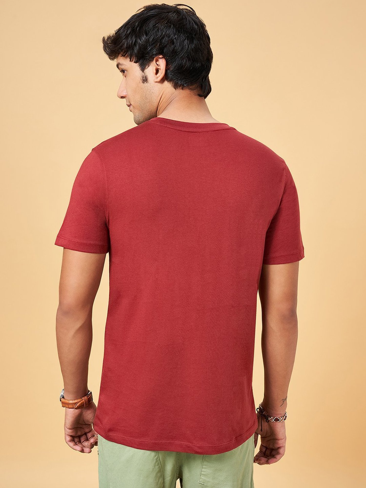 Urban Ranger by Pantaloons Rust Cotton Slim Fit Printed T-Shirt