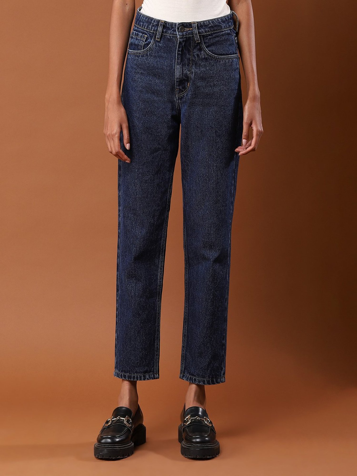 aarke Ritu Kumar Dark Blue Straight Fit Mid Rise Jeans