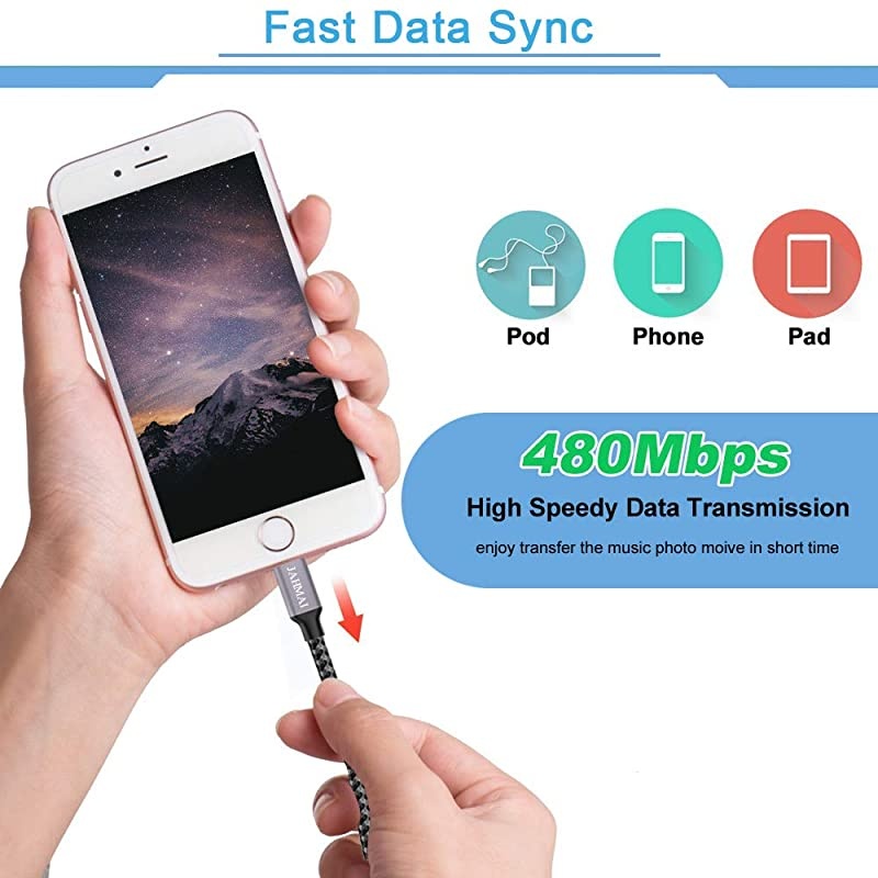 iPhone Charger  Nylon Braided Fast Charging Lightning Cable 2Pack 6ft Data Sync Transfer Cord Dual Port Plug Wall ChargerUL ListedCompatible With iPhone 11 PRO MAX XS XR X 8 7 Plus 6S 6 iPad