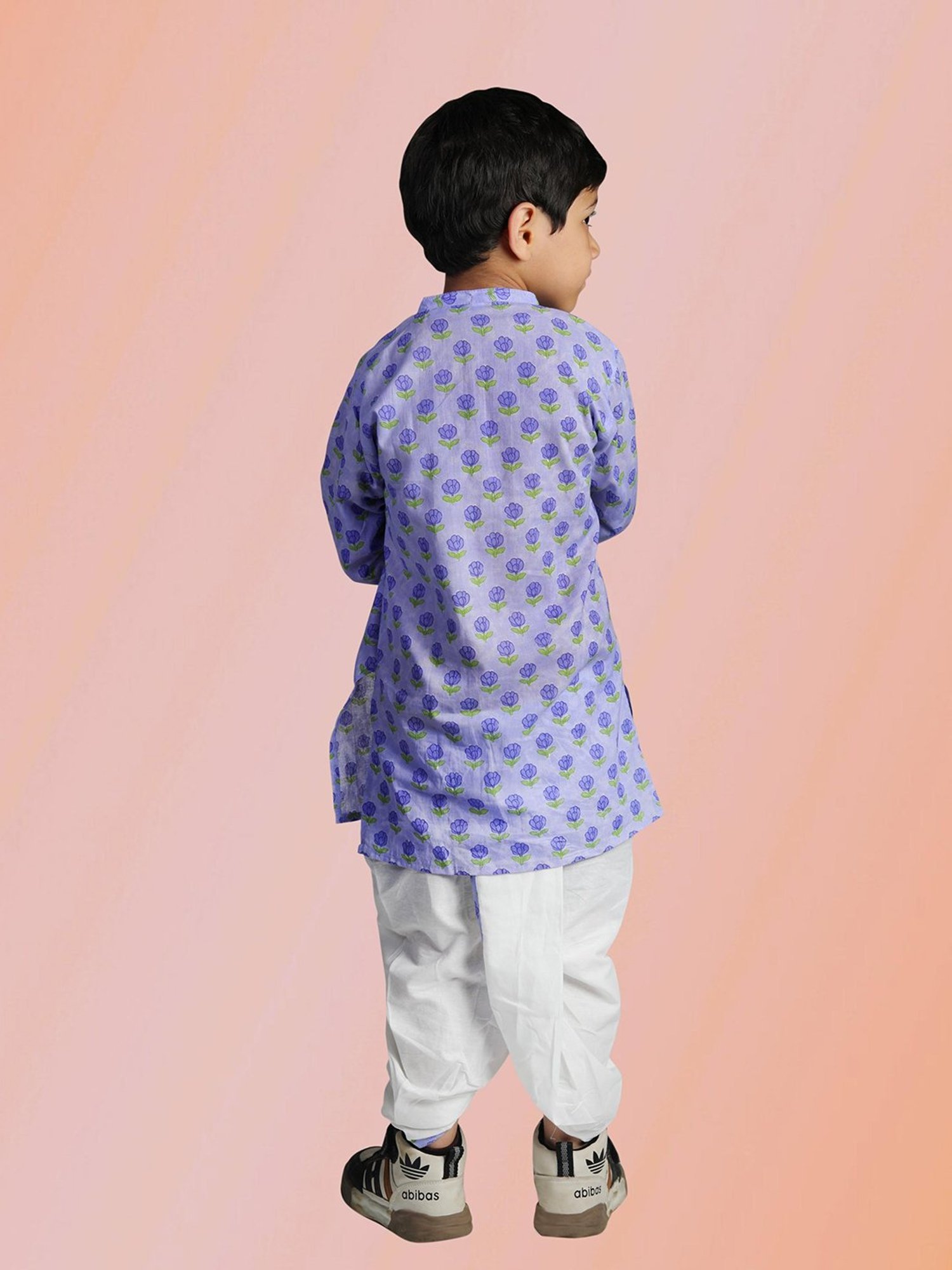 Tippy Top Kids Purple & White Floral Print Full Sleeves Kurta with Dhoti