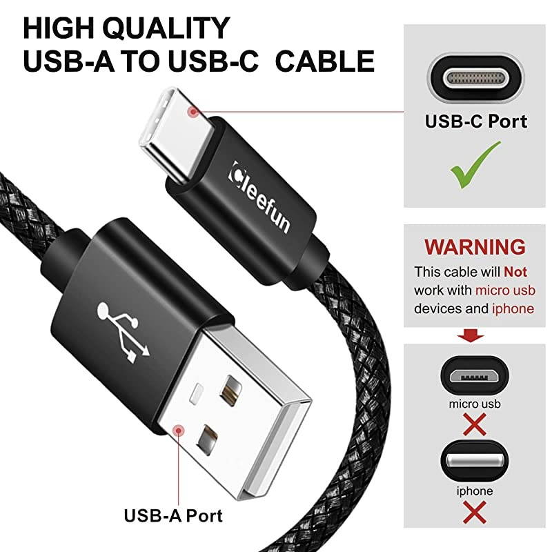 USB A to USB C Cable Fast Charging, [5-Pack, 3/3/6/6/10 ft]  Type C Fast Charger Power Cord Compatible with Samsung Galaxy Note 9 / Note 10 / Note 20, S9 S10 S20 S21 Ultra S10E, Nylon Braided