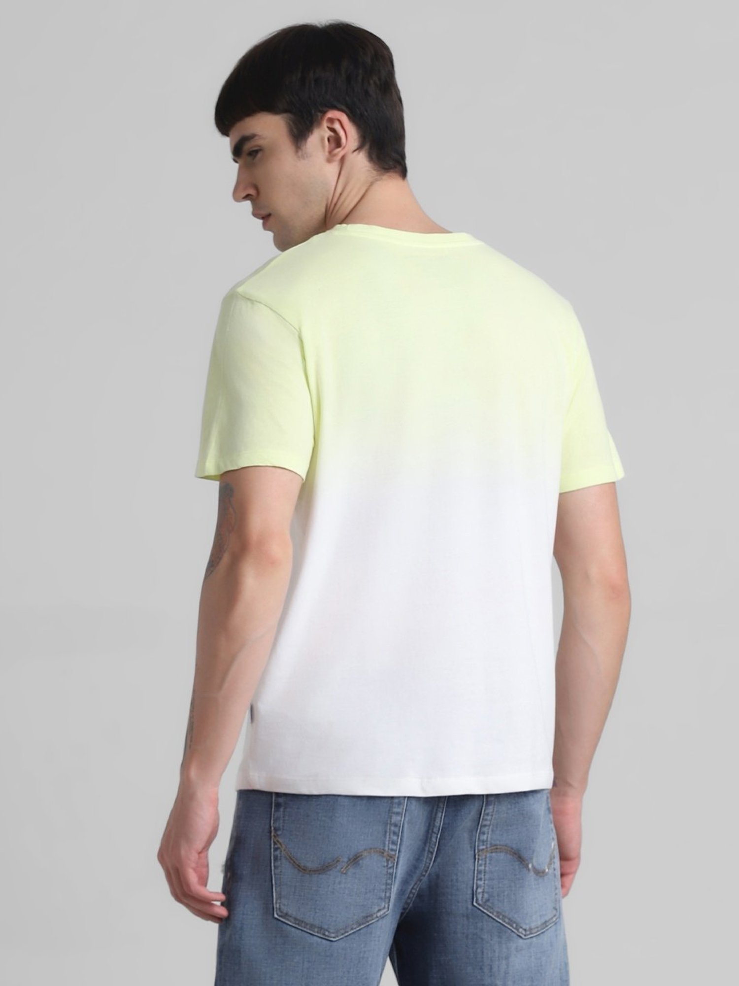 Jack & Jones Sunny Lime Cotton Regular Fit Self Pattern T-Shirt