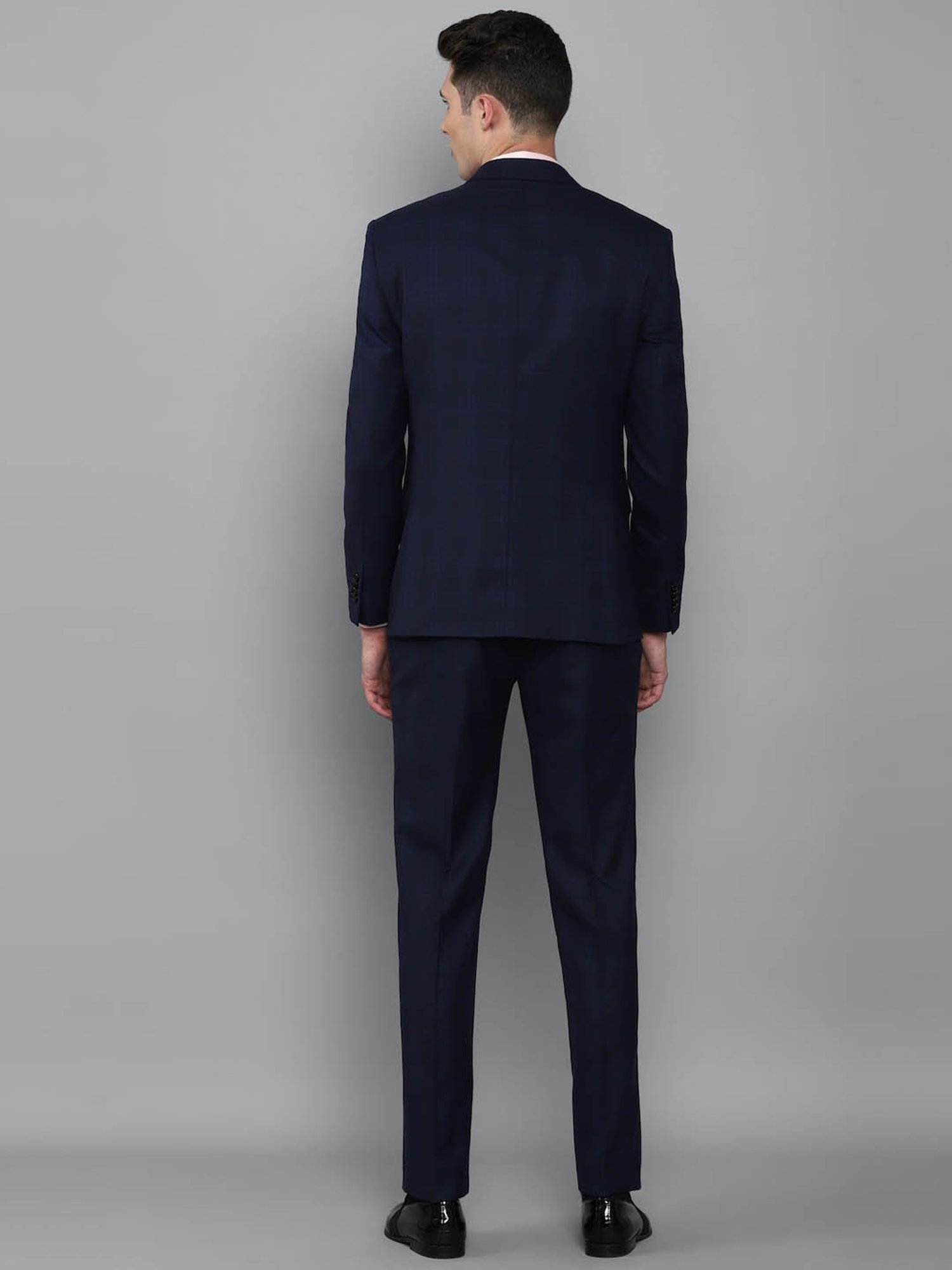 Luxure by Louis Philippe Navy Slim Fit Checks Two Piece Suit
