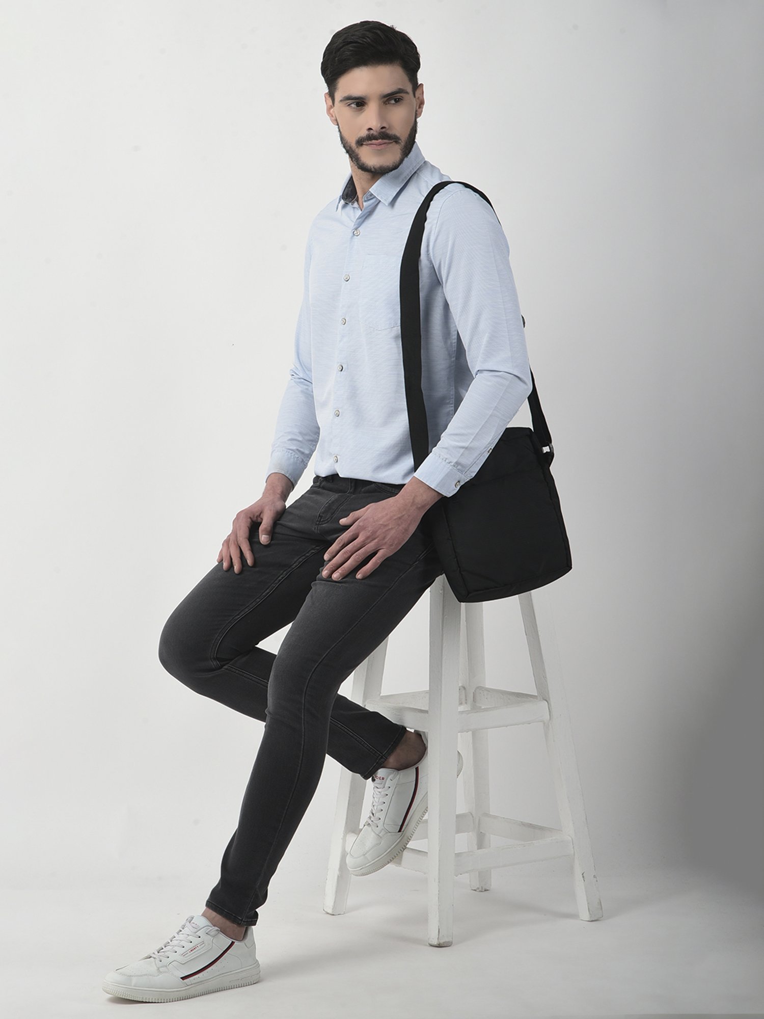 NUMERO UNO Light Blue Slim Fit Striped Shirt