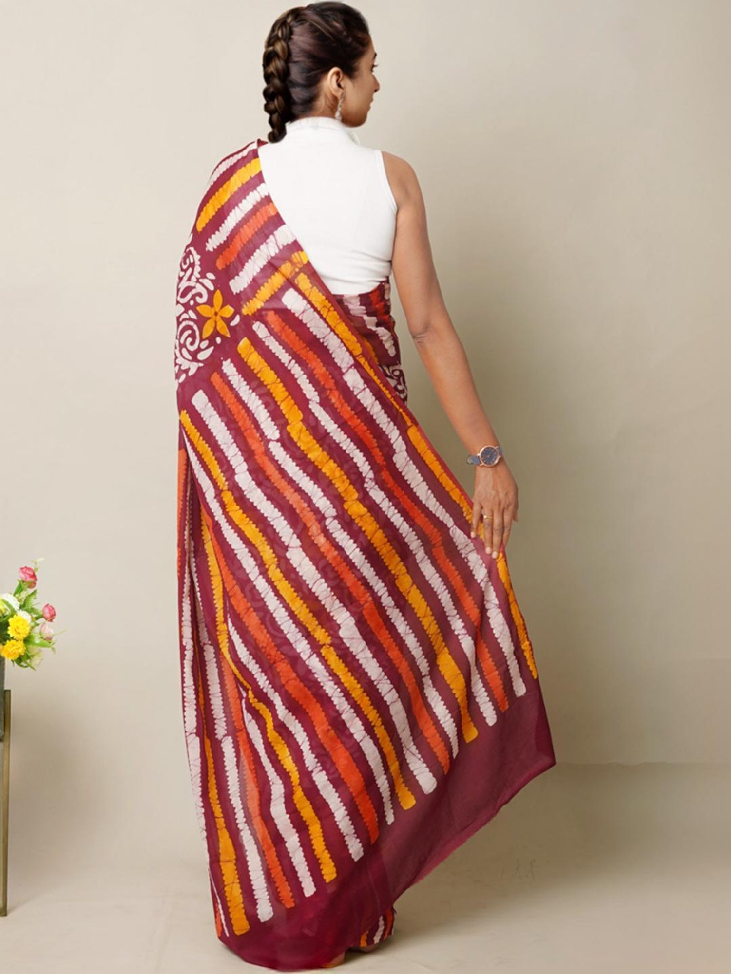 Unnati Silks Maroon Cotton Printed Saree With Unstitched Blouse