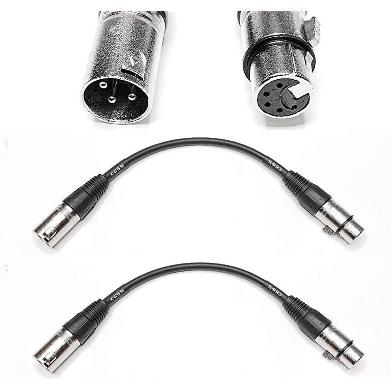 XLR3M To XLR5F DMX512 Adaptor Cable - 3-Pin Male XLR To 5-Pin Female XLR DMX Turnaround 6 Inches - 2 Pack