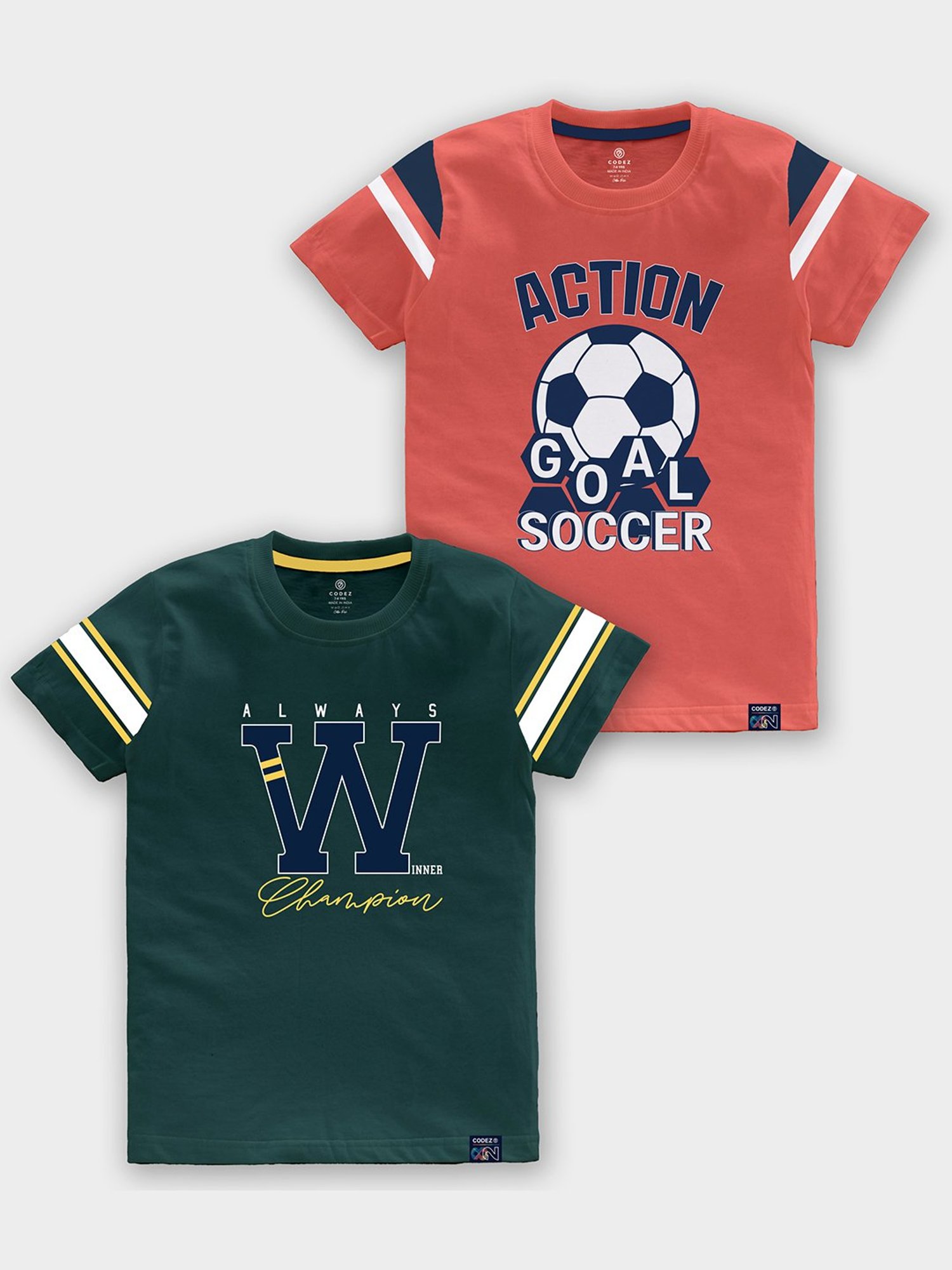 Codez Kids Teal & Coral Printed T-Shirt (Pack Of 2)