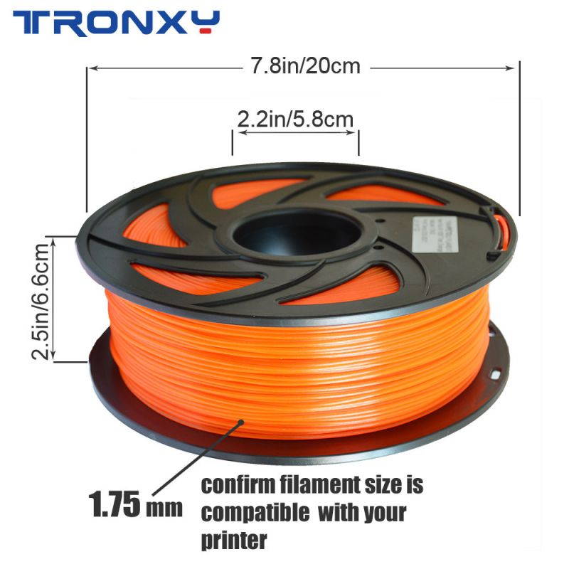 TRONXY 3D flexible orange TPU filament 1.75 mm, 2.2 pounds (1KG) Material: TPU, hardness 95A