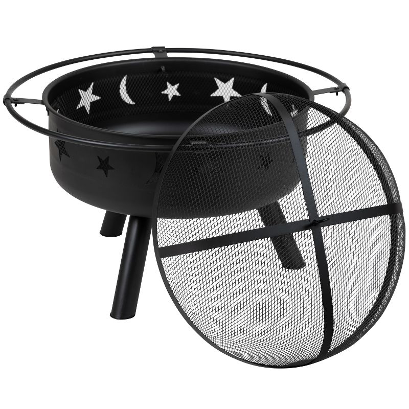 Flash Furniture 29" Round Wood Burning Firepit with Mesh Spark Screen