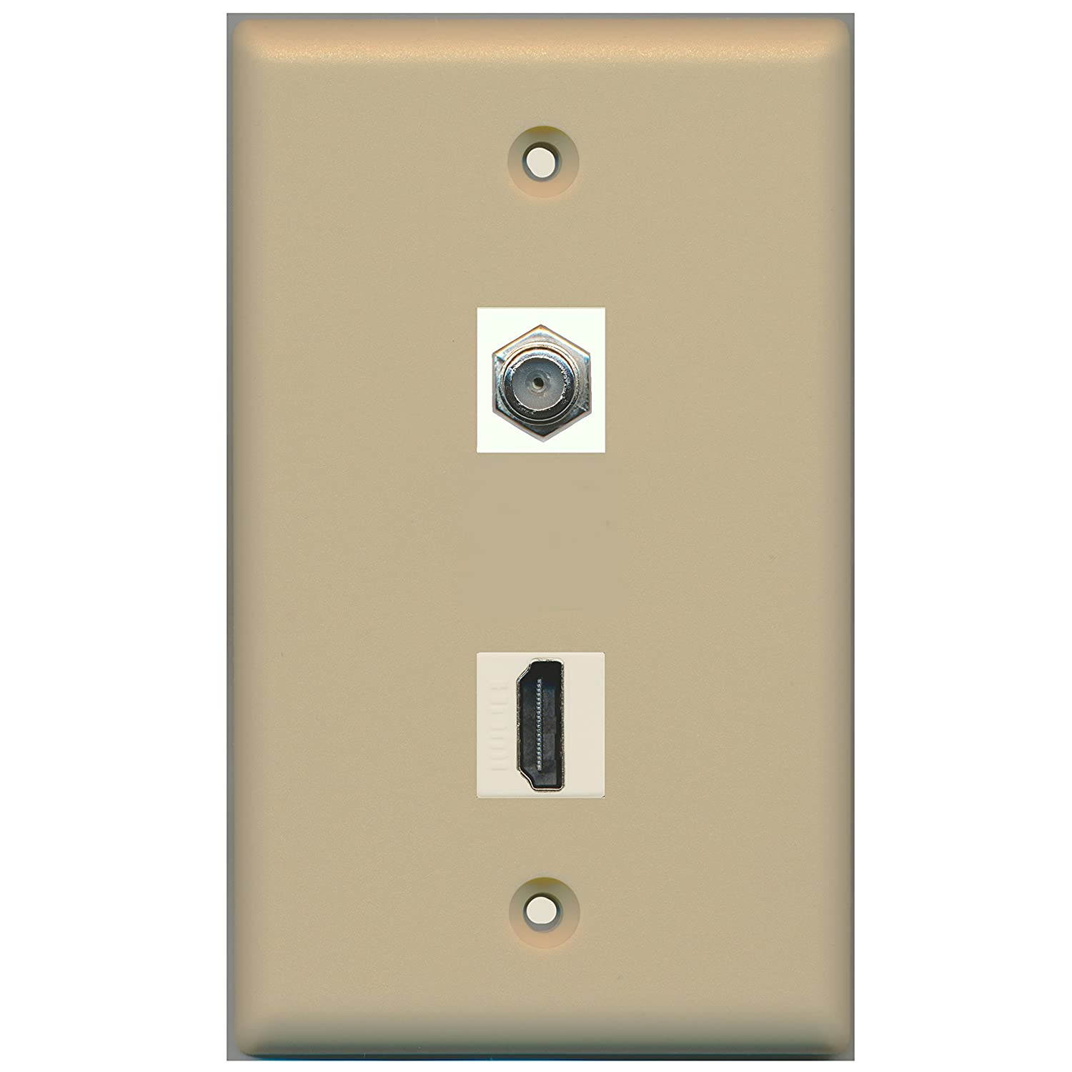 RiteAV - 1 Port HDMI 1 Port Coax Cable TV- F-Type Ivory Wall Plate