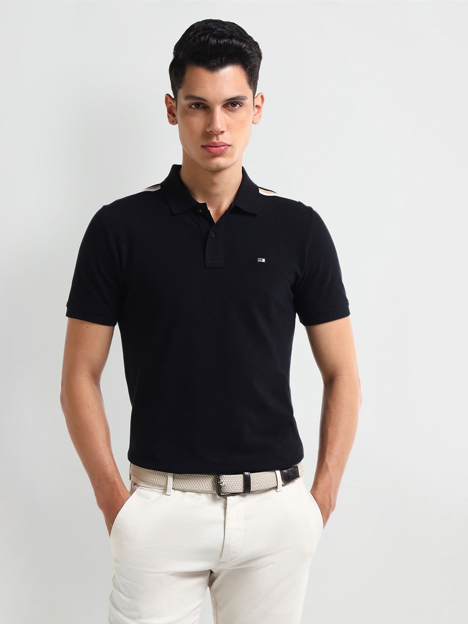 Arrow Blue Regular fit Solid Polo T-Shirt