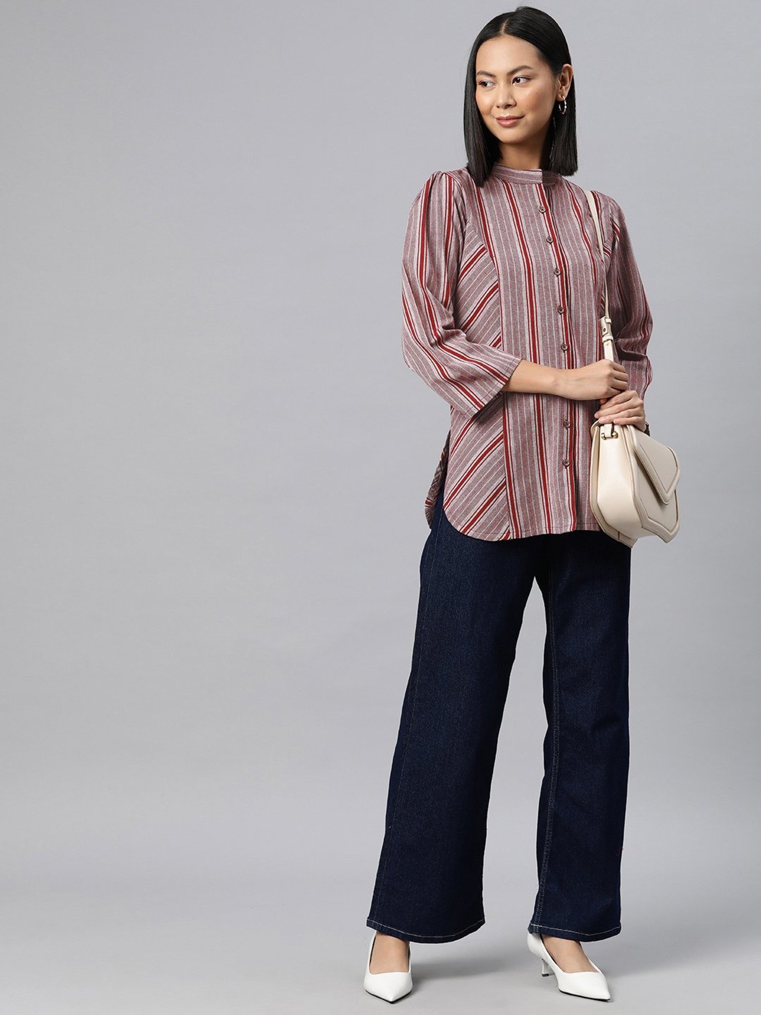 Cottinfab Maroon Striped Top