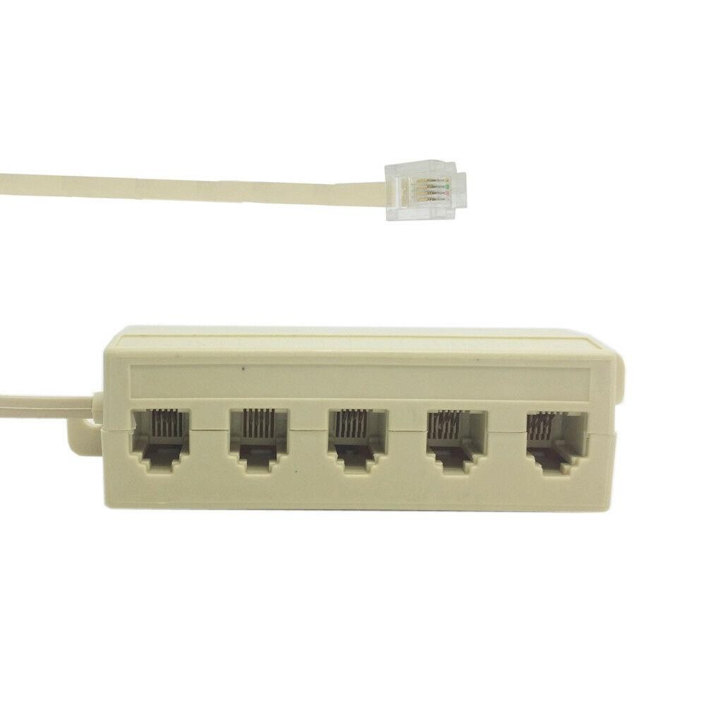 5 Way Outlet 6P4C RJ11 RJ12 Phone Modular Jack Cable 1-to-5 Splitter Adapter Beige