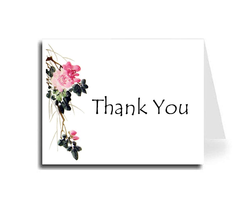 Artisan Decor Watercolor Pink Flower Thank You Card Set of 30 (Tempus Sans ITC Font)