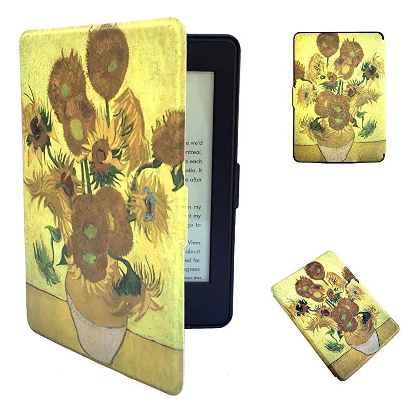 Paperwhite Case - Paperwhite 1/2 / 3 Generation - Auto Wake/Sleep, Shockproof, Lightest Leather (fits Paperwhite 2012, 2013, 2015 Version) (6 inch, Sunflowers)