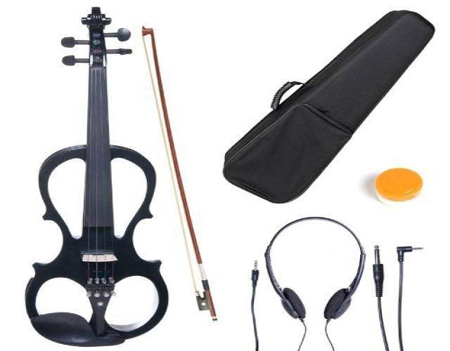Cecilio 4/4CEVN-1BK 4/4 Full Size Electric Silent Solidwood Violin w/ Ebony Fittings in Style 1 - Metallic Black