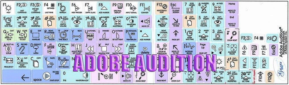 ADOBE AUDITION GALAXY SERIES NEW KEYBOARD LABELS SHORTCUTS 12x12 SIZE