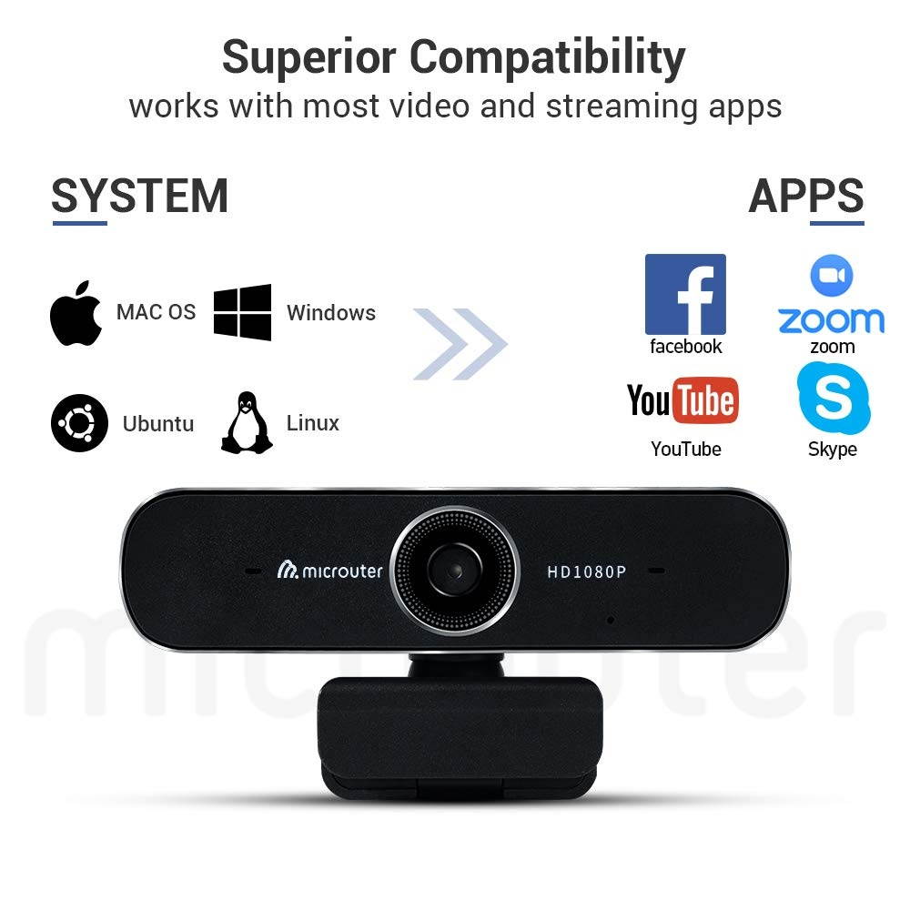 1080p USB Webcam with H.264 Video Compression & Privacy Cover, Streaming Camera, Plug & Play, Auto Focus for Conference, Gaming, Online Classes