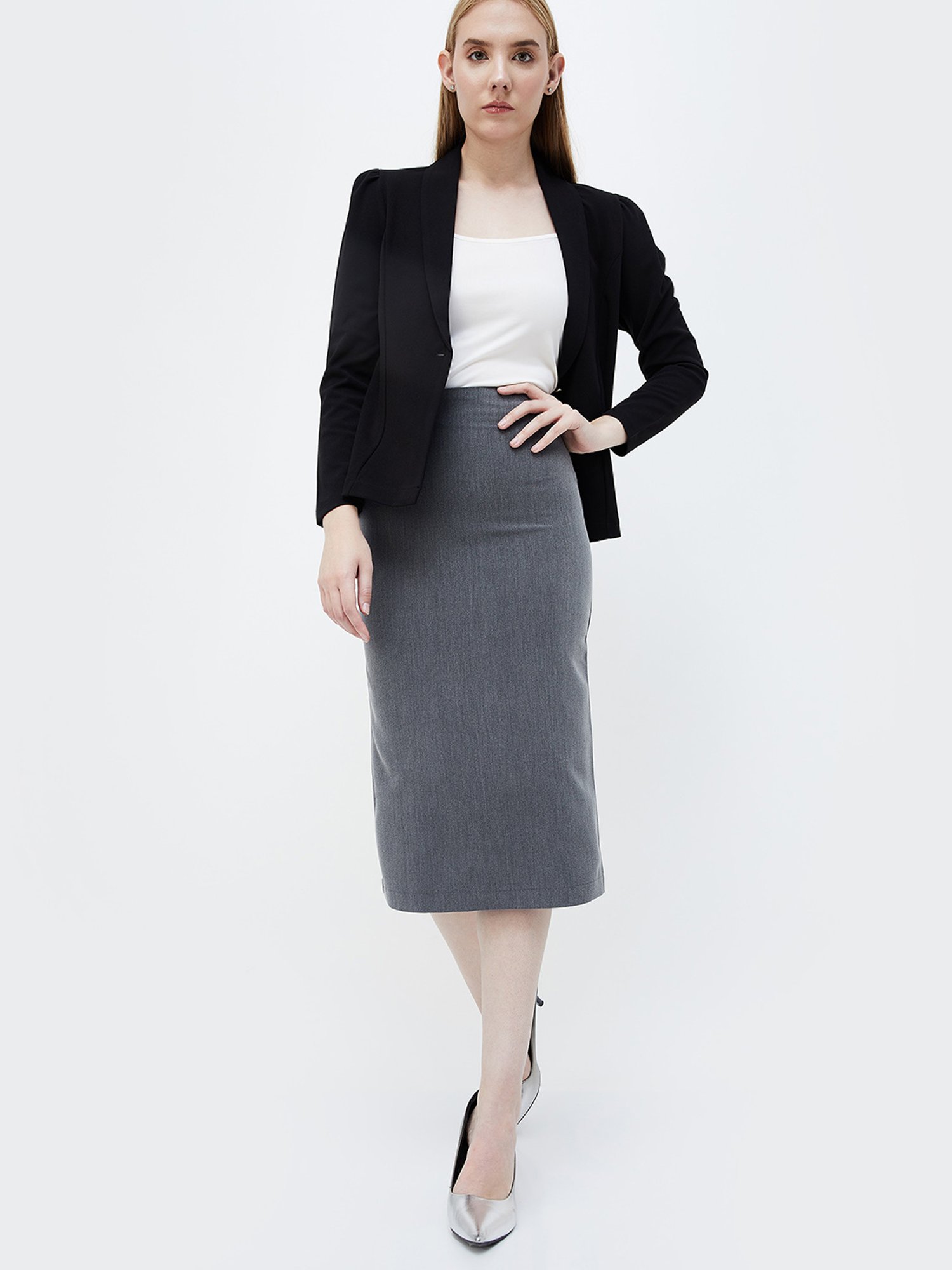 Code by Lifestyle Grey Textured Skirt