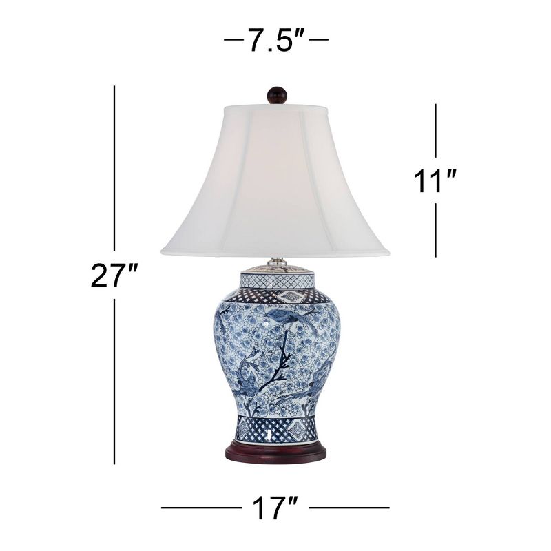 Barnes and Ivy Traditional Table Lamp Porcelain Blue and White Bird and Branch Jar White Bell Shade for Living Room Family Bedroom