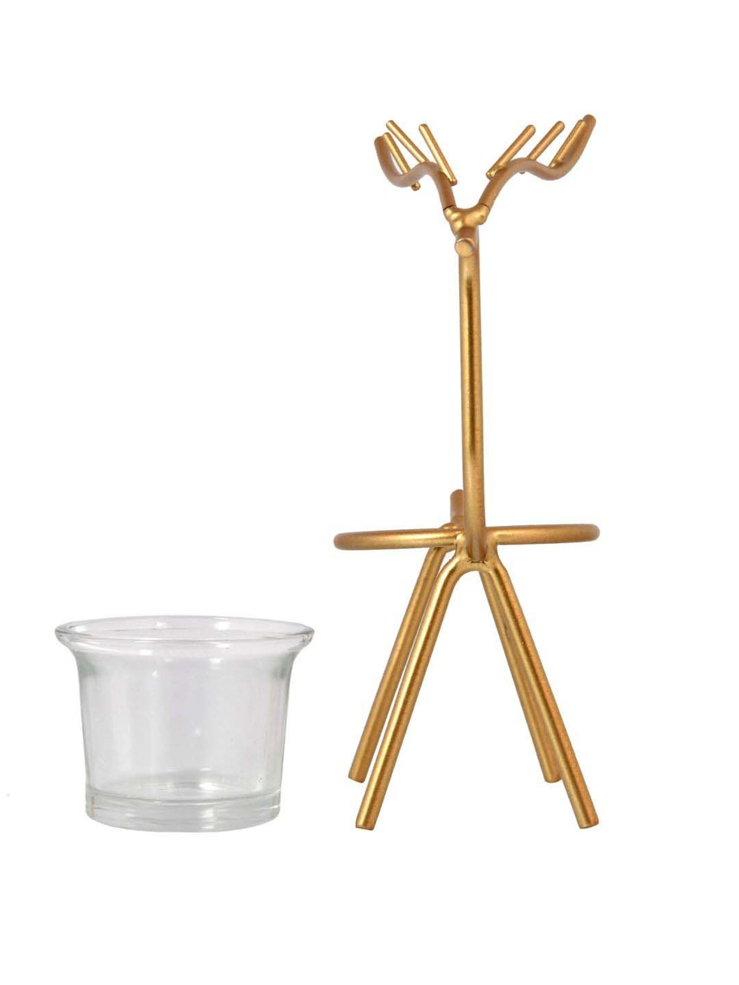 Tayhaa Golden & Transparent Metal Reindeer Tealight Candle Holder