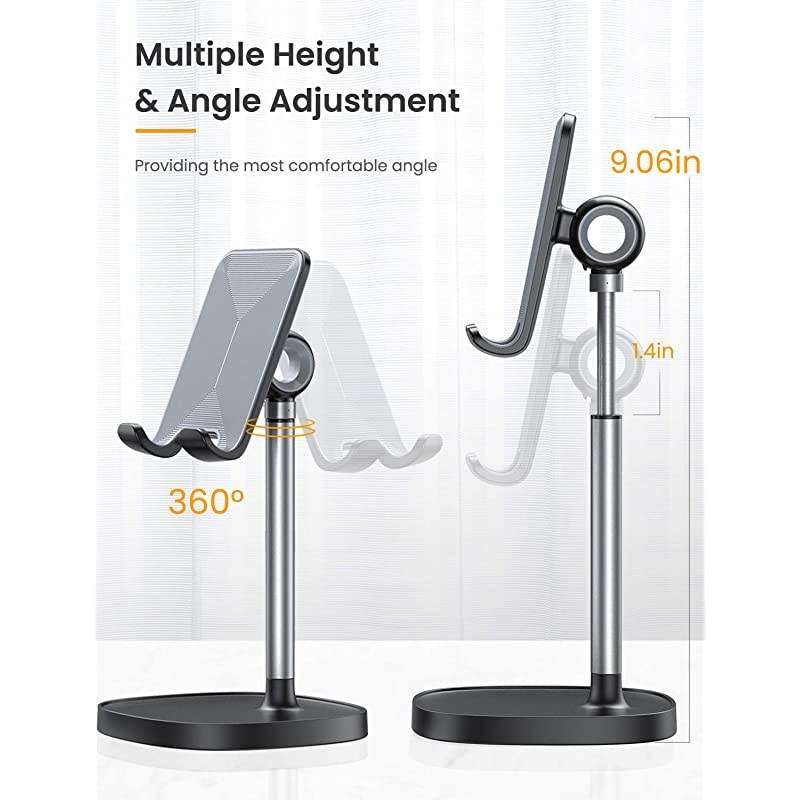 Cell Phone Stand, Angle Height Adjustable  Phone Stand for Desk, Thick Case Friendly Phone Holder Stand for Desk, Compatible with All Mobile Phones,iPhone,Switch,iPad,Tablet(4-10in)