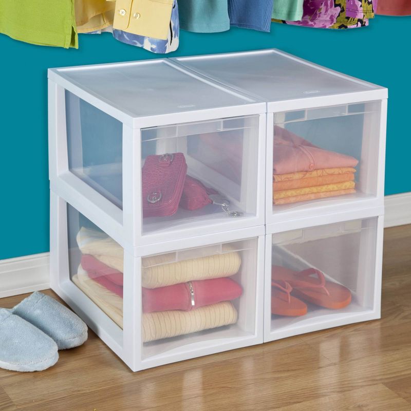 Sterilite Medium Tall Modular Stacking Storage Drawer Clear Container, 12 Pack