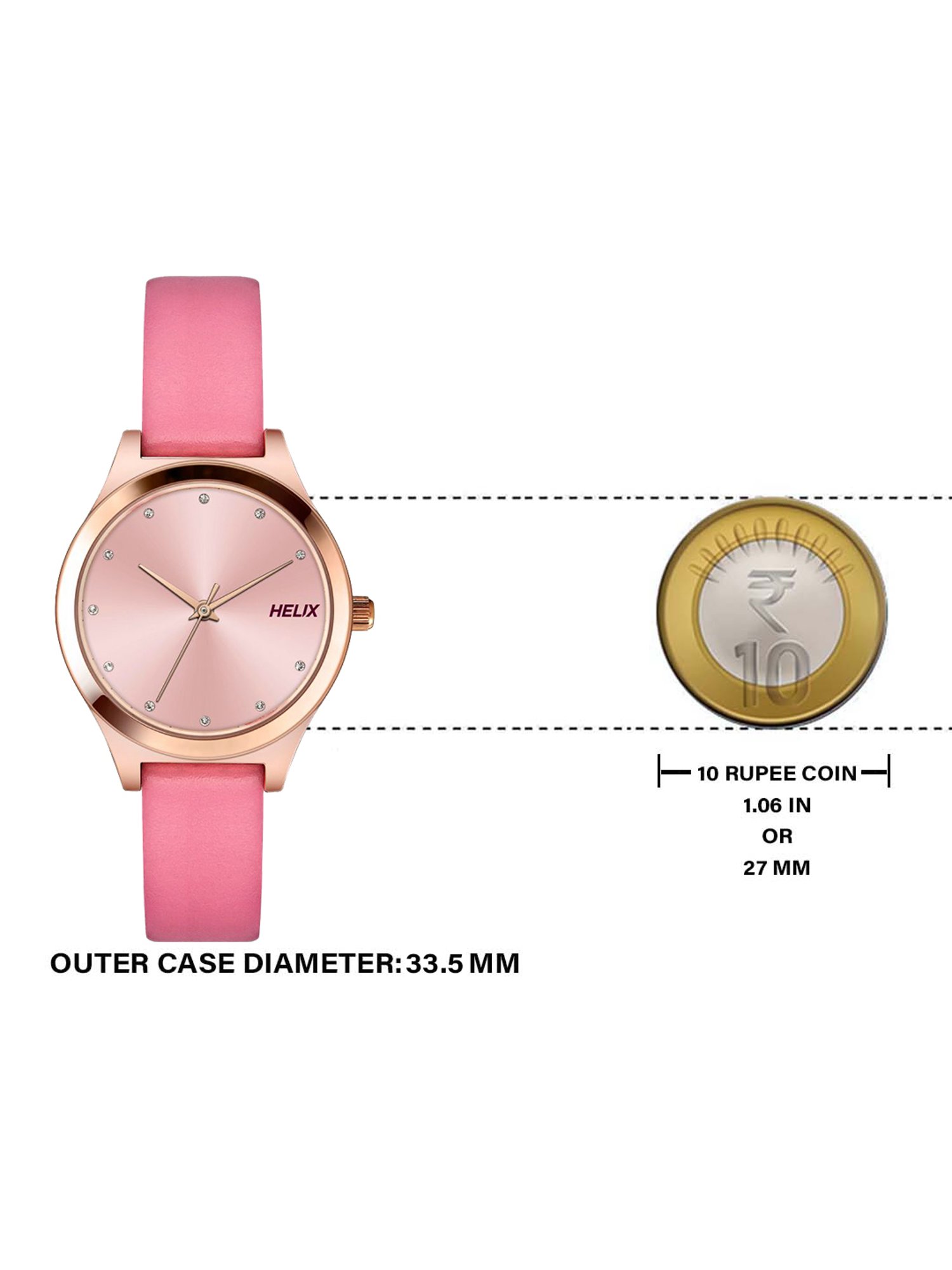 Helix By Timex Pink Round Dial Analog Leather Women Watch - TW049HL06