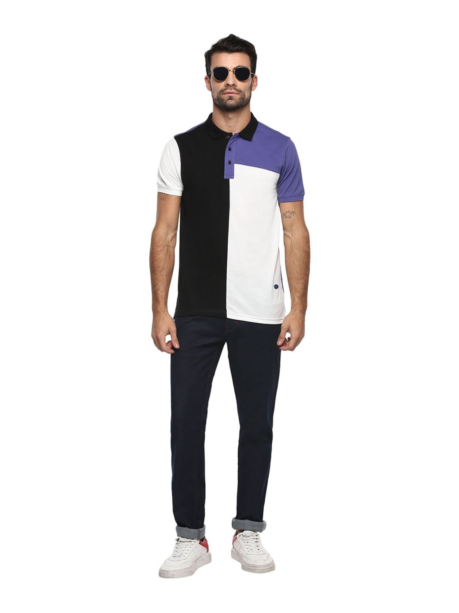 Red Chief Black & White Colour-Block Polo T-Shirt