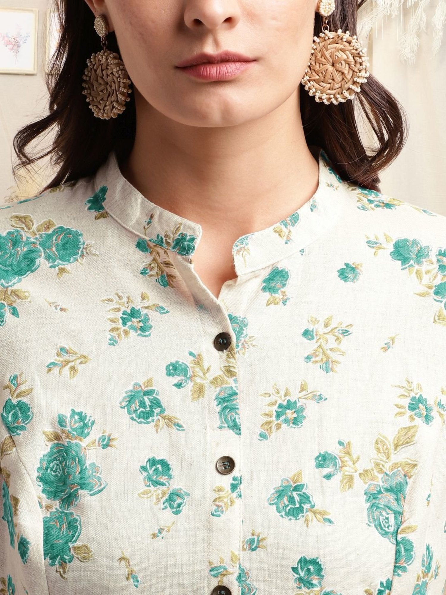 MIRCHI FASHION Beige Cotton Floral Print Straight Kurta