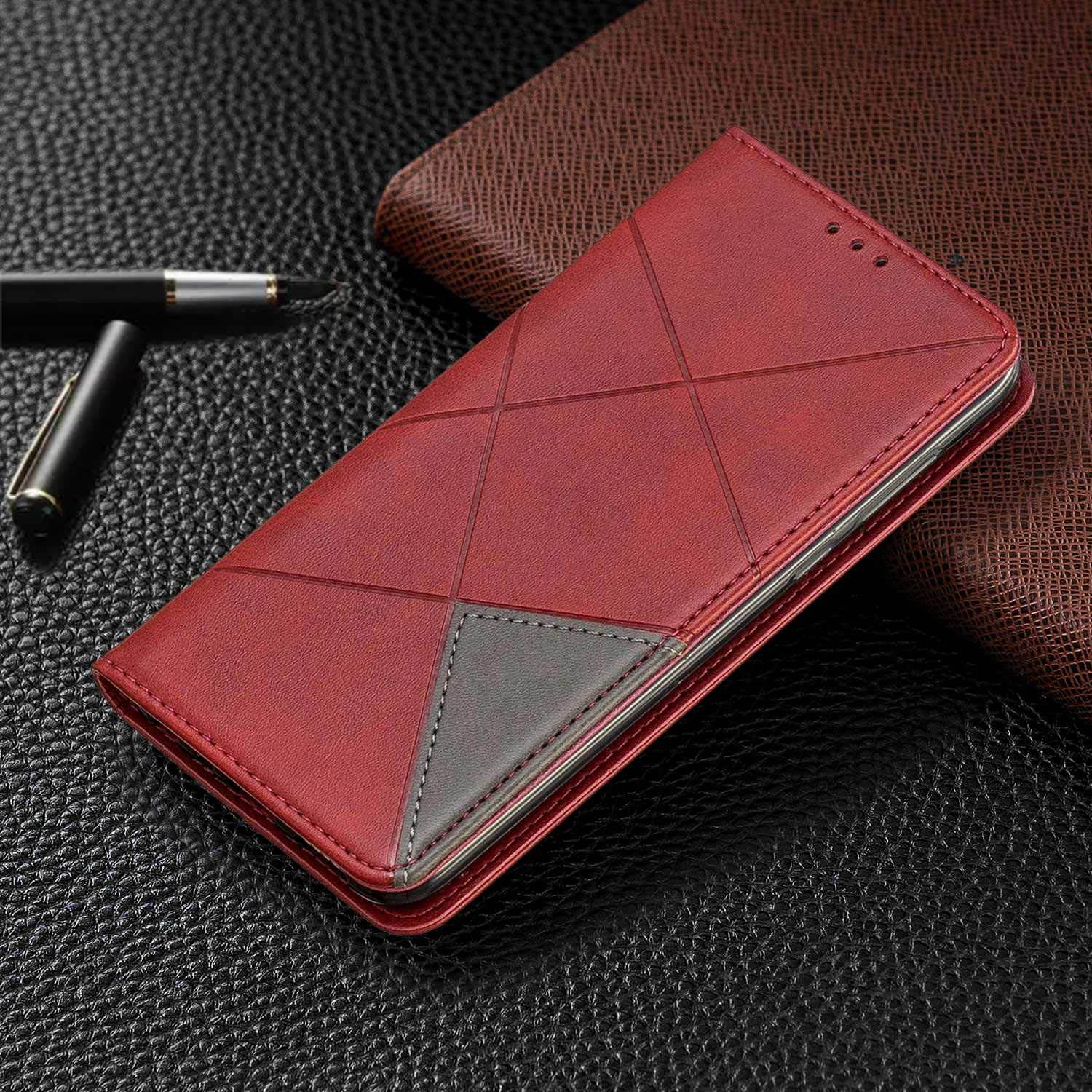 The Grafu Case for Huawei Enjoy 7S / Huawei P Smart 2018, Anti Scratch PU Leather and Shockproof TPU Inner Cover, Magnetic Full Body Protective for Huawei Enjoy 7S / Huawei P Smart 2018, Red