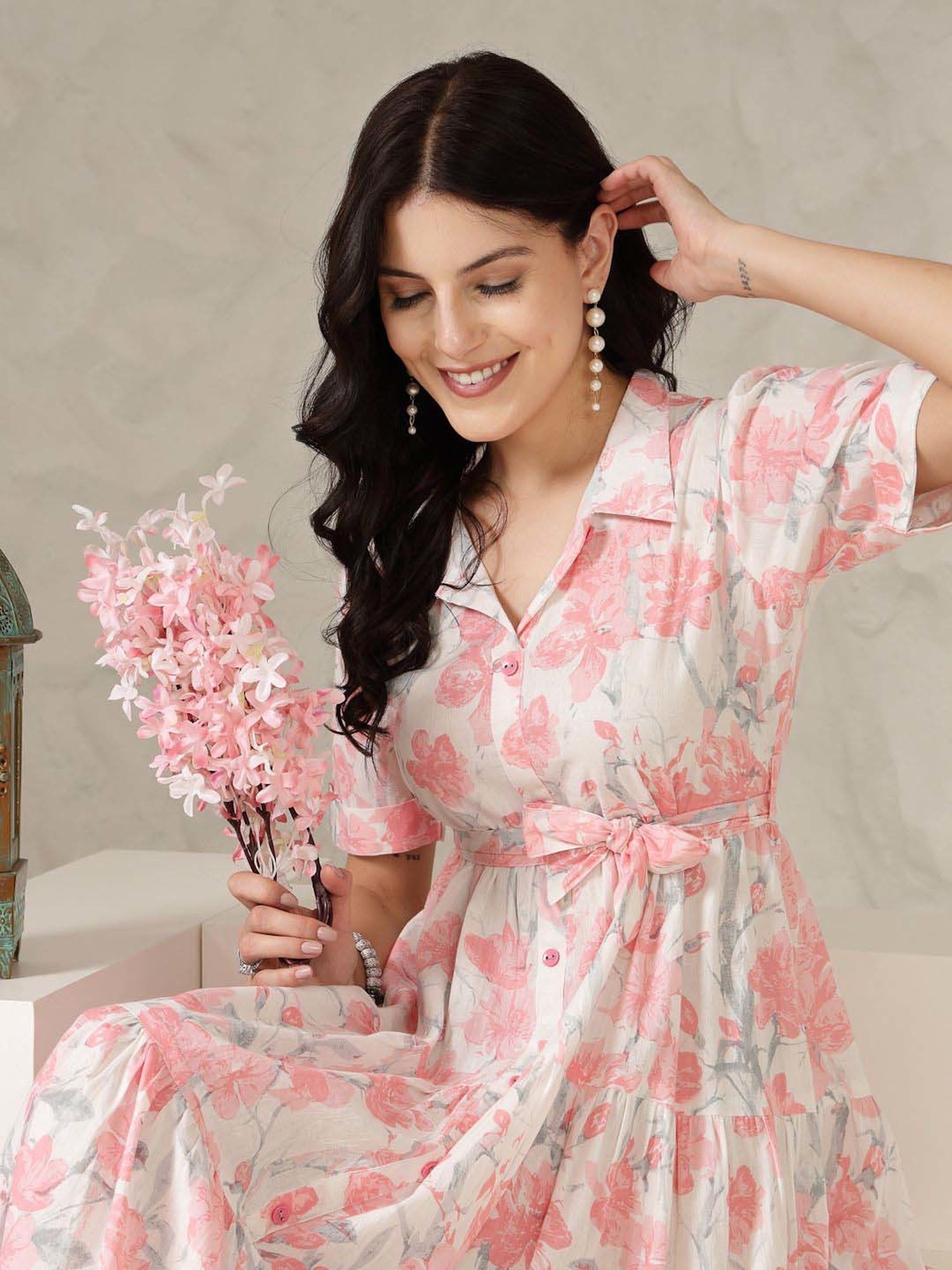 Stylum Pink Cotton Printed A-Line Dress
