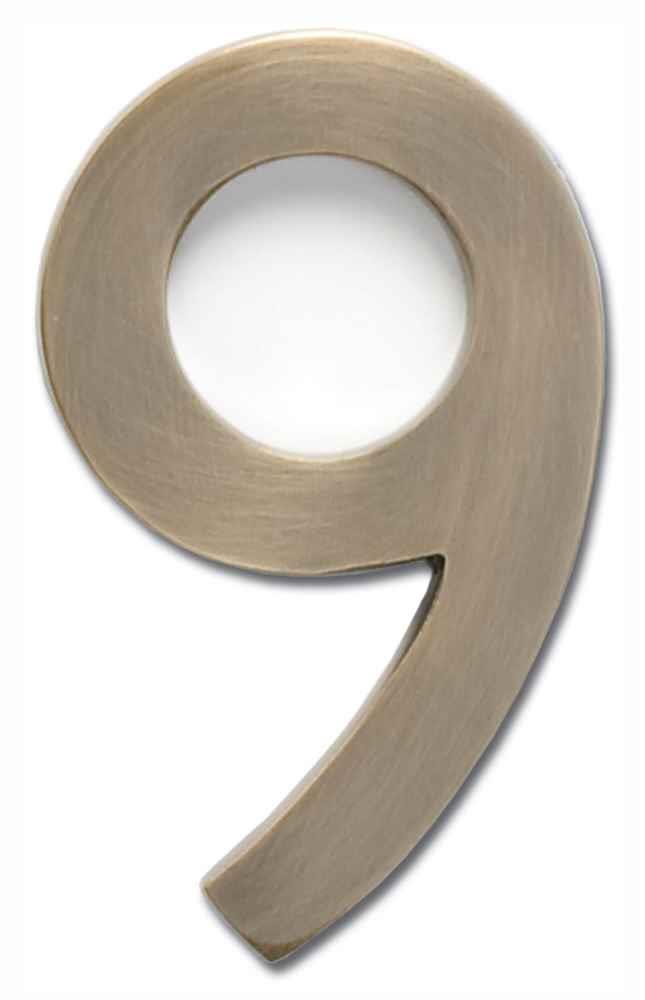 Architectural Mailboxes 3582AB Number 9 Solid Cast Brass 4 inch Floating House Number Antique Brass "9"