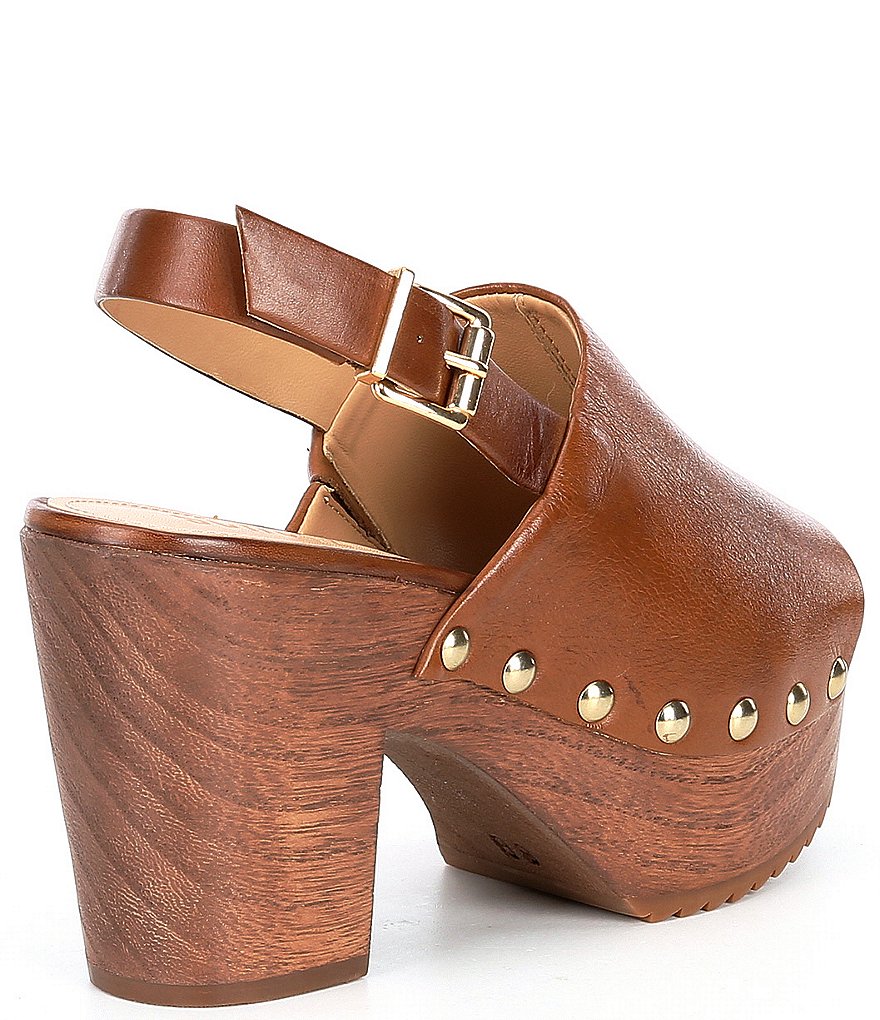 Schutz Yeda Studded Leather Platform Block Heel Slingback Clog Sandals