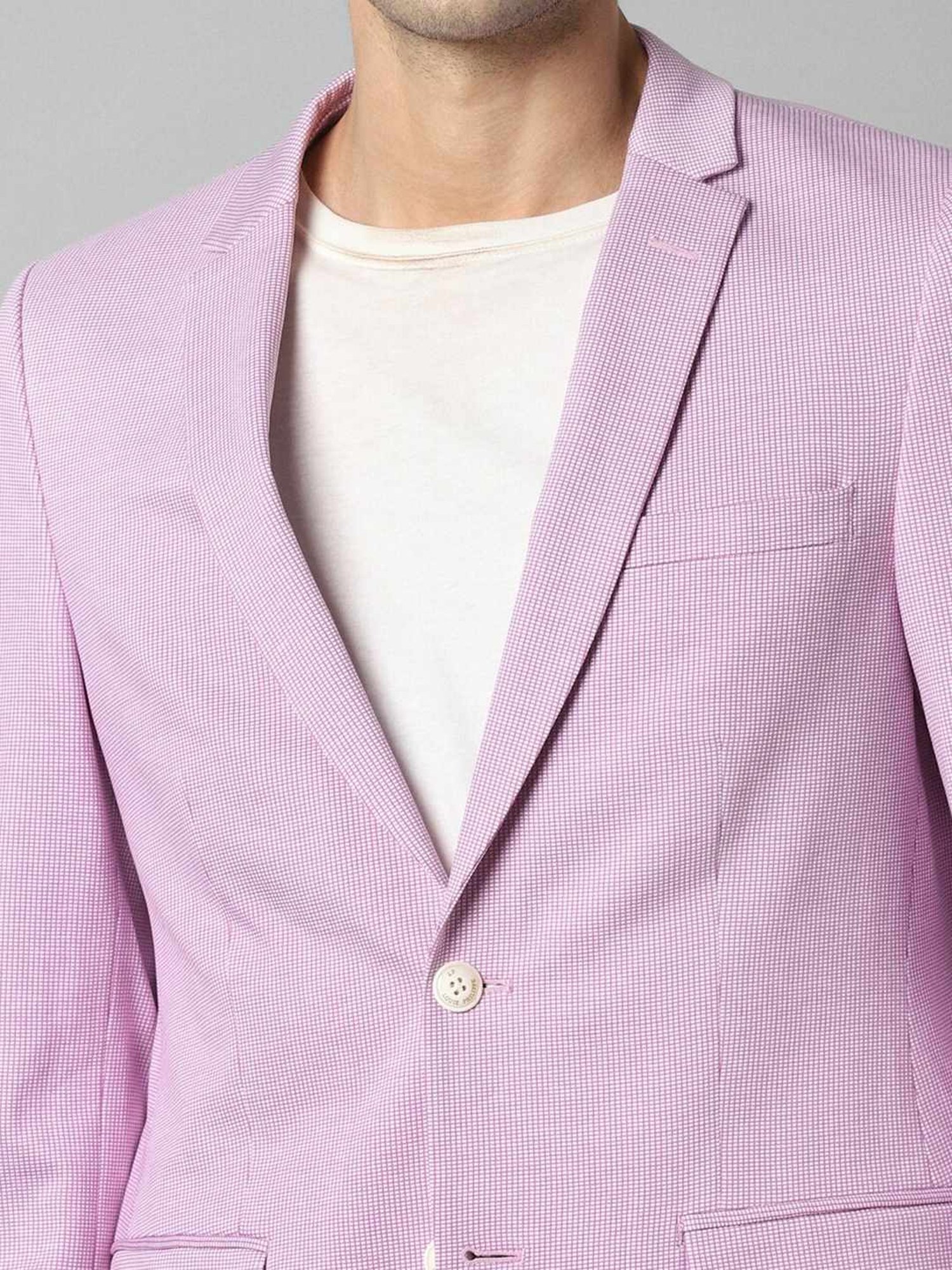 Louis Philippe Pink Cotton Slim Fit Checks Blazer