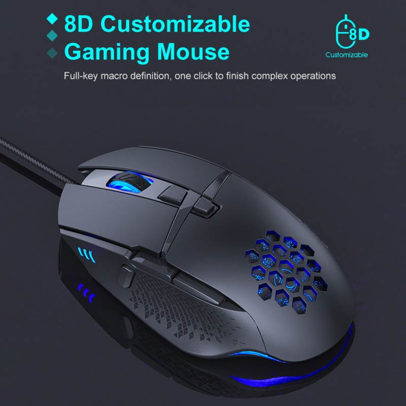 IMICE T90 Wired Mouse Hollow Luminous 8-Key 7200DPI Gaming Wired Mouse for PC Computer Tablet Laptop