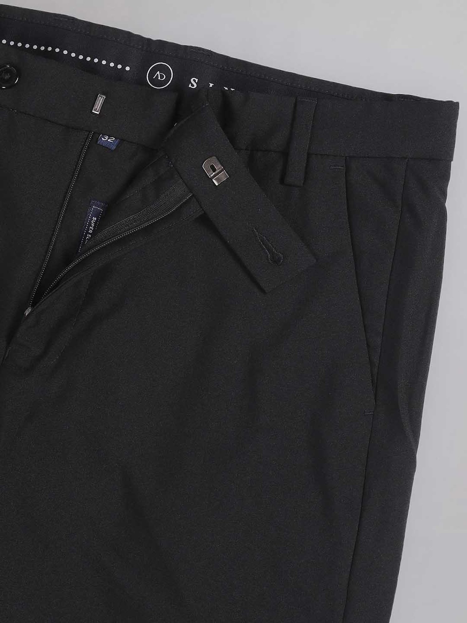 AD by Arvind Black Slim Fit Flat Front Trousers