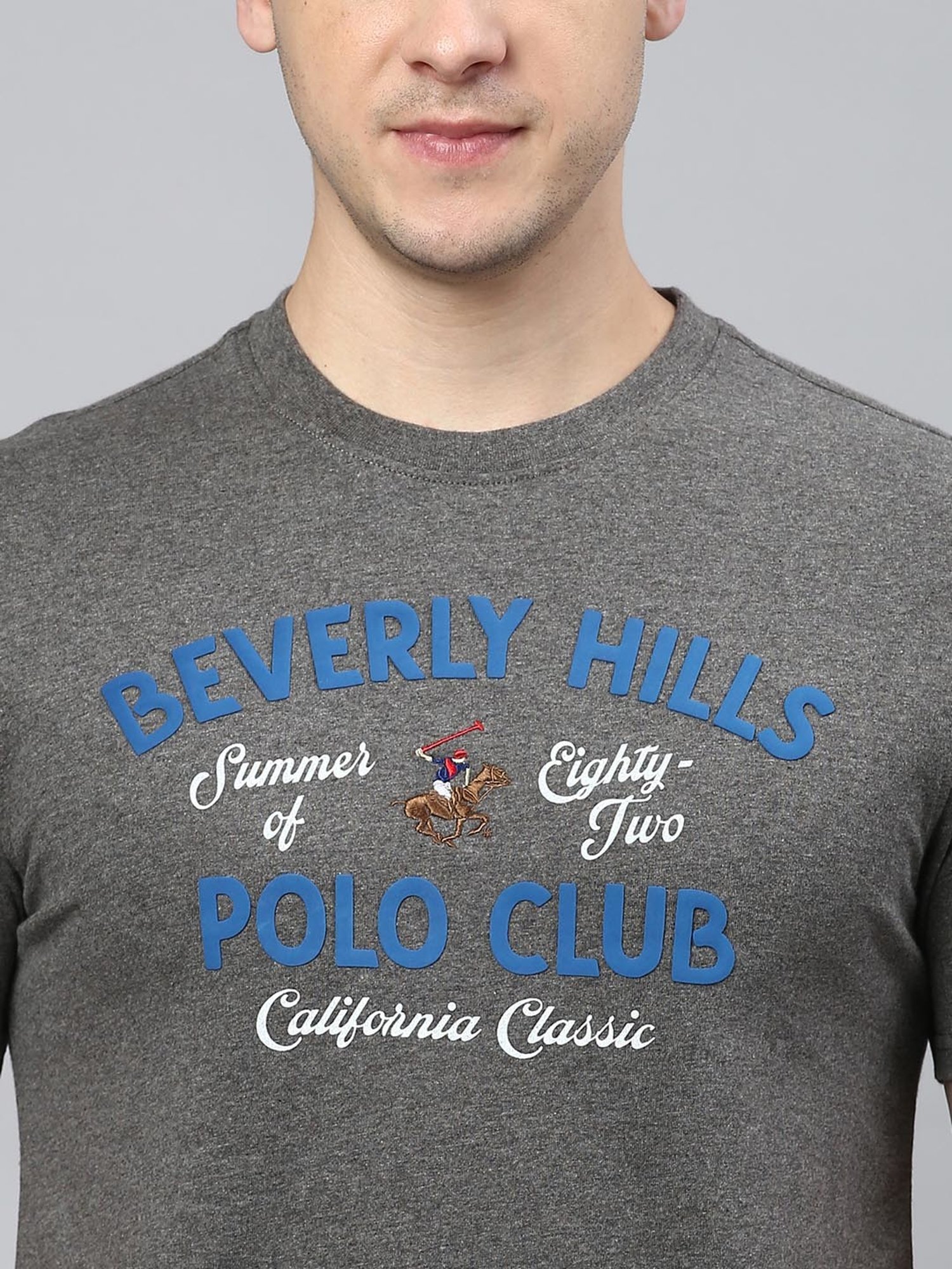 Beverly Hills Polo Club Dark Grey Regular Fit Cotton Crew T-Shirt