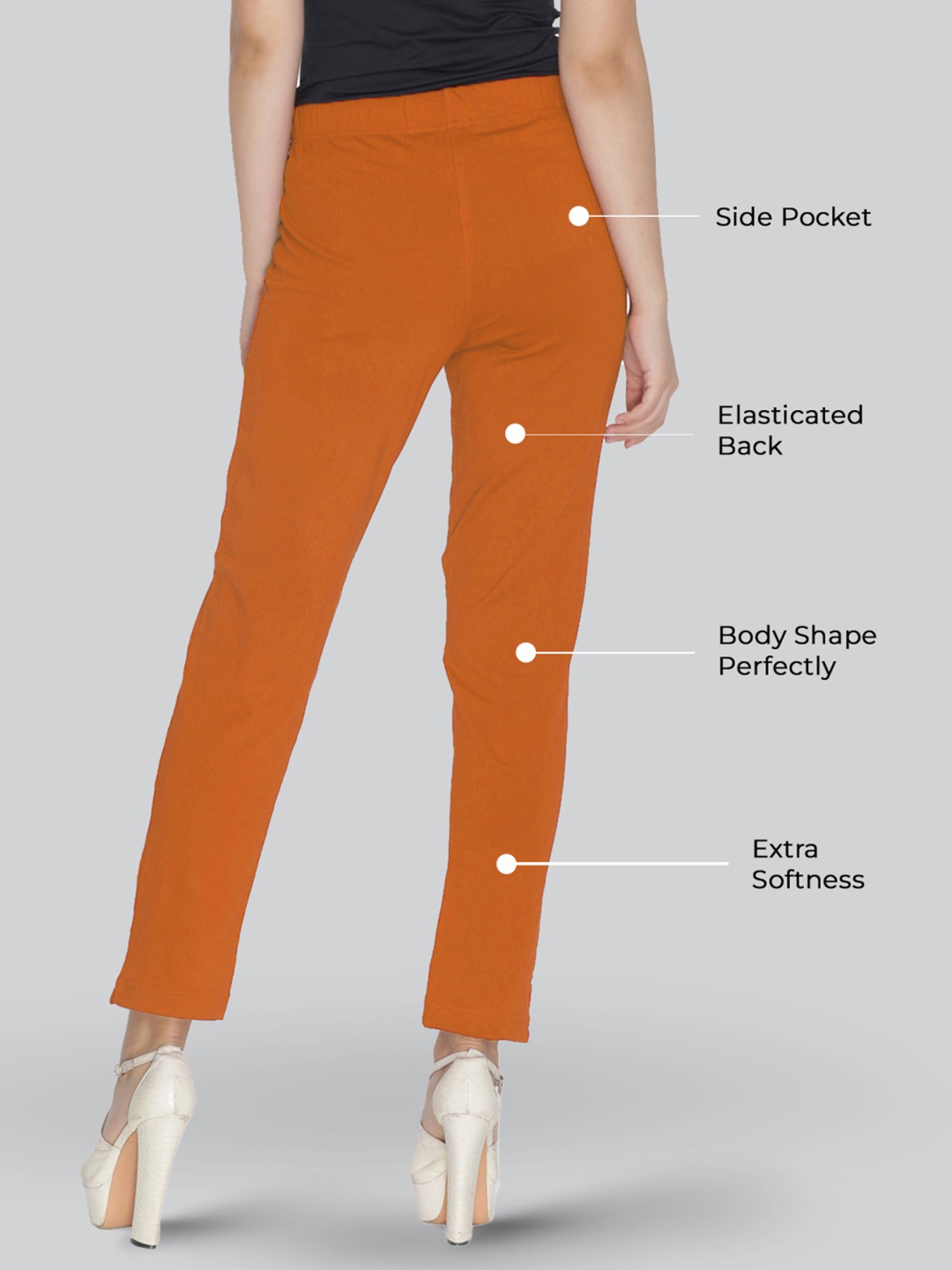 Lyra Orange & White Cotton Leggings - Pack Of 2