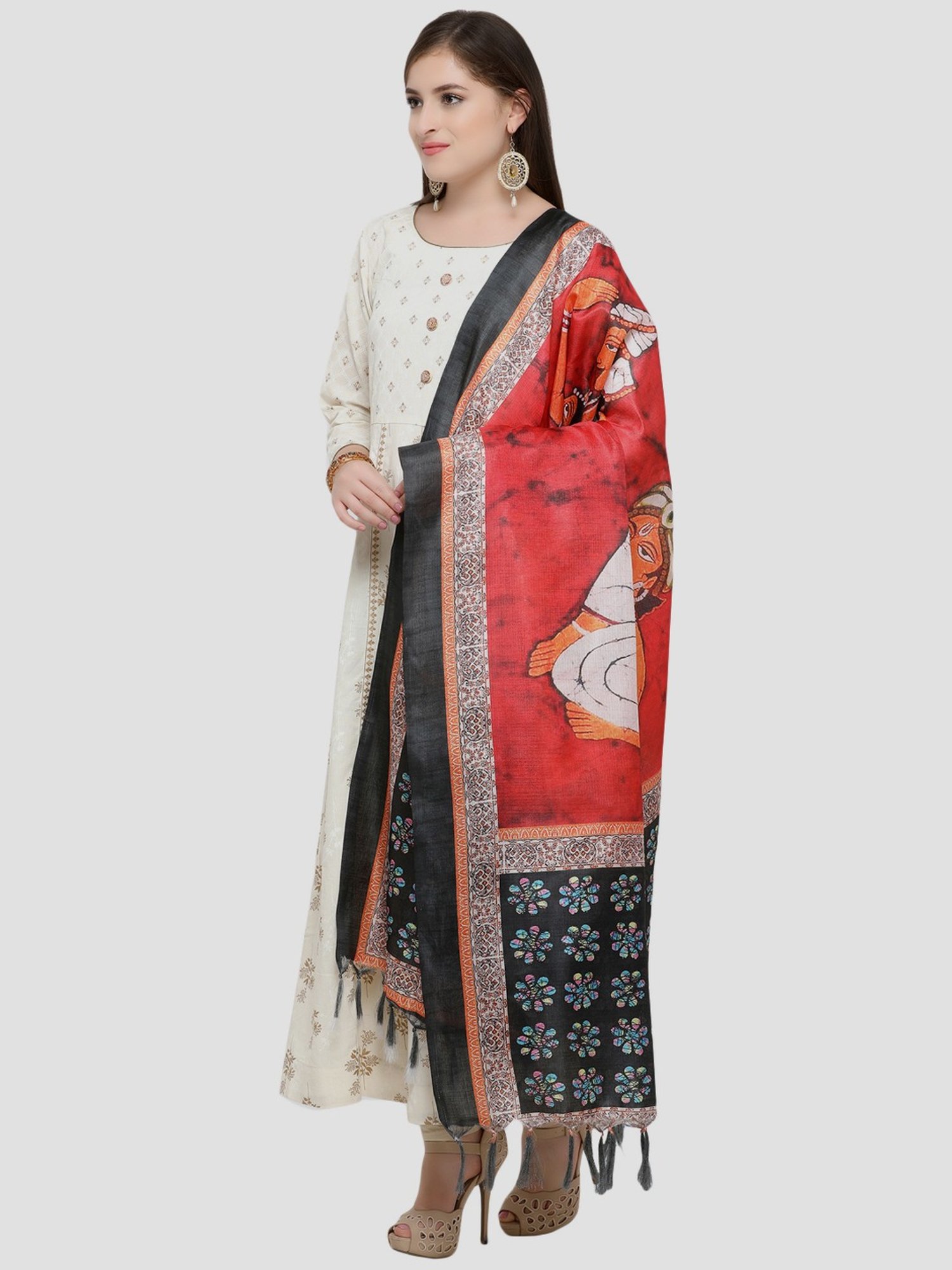 Saree Mall Red & Black Printed Dupatta