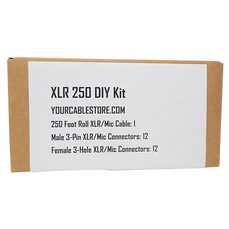 Cable Store DIY/Make Own Custom Length XLR Cable Kit 250 Ft Of 28 AWG Balanced XLR Cable, 12 XLR Male Connectors And 12 XLR Female Connectors