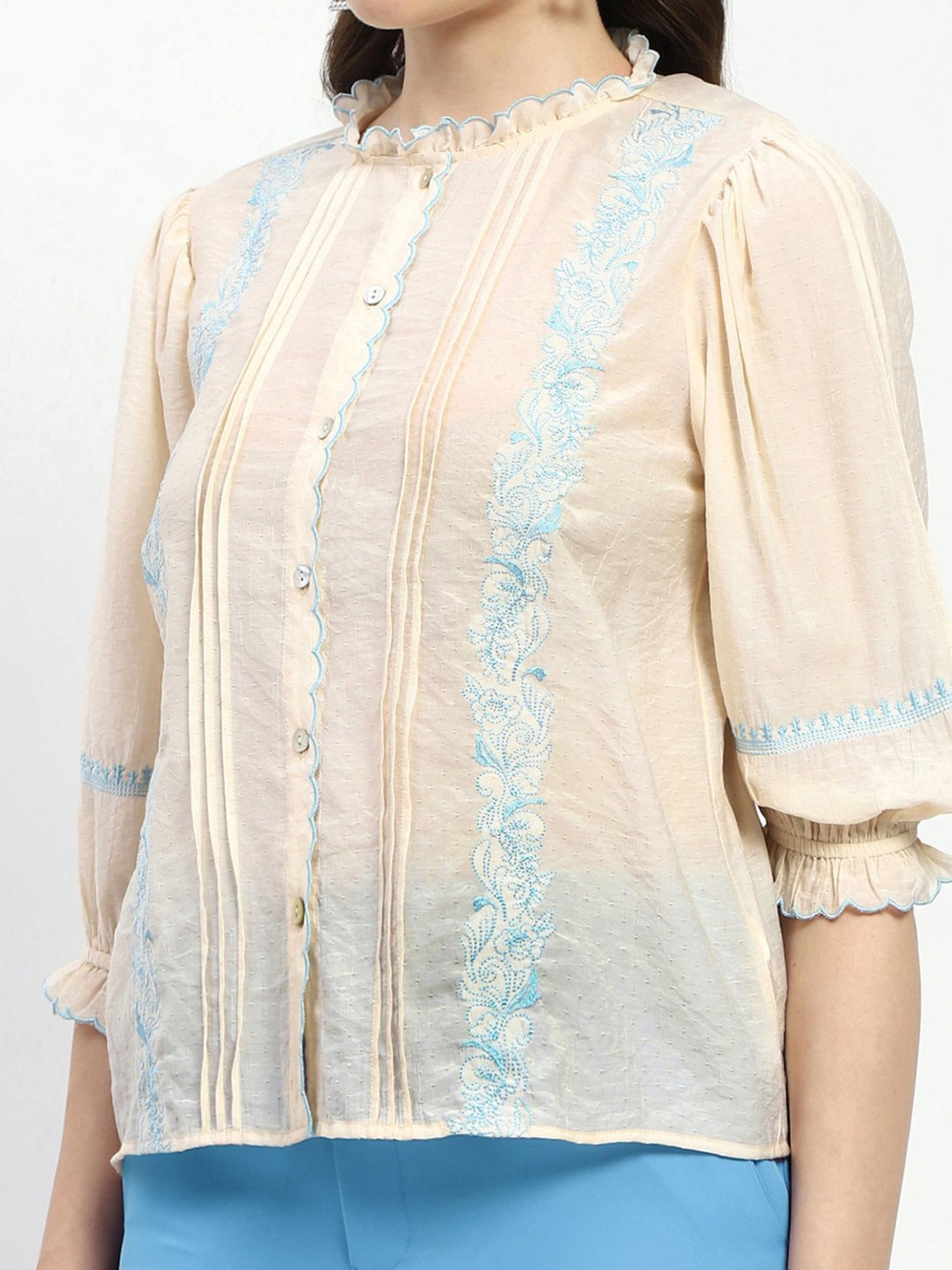MADAME Beige Embroidered Top