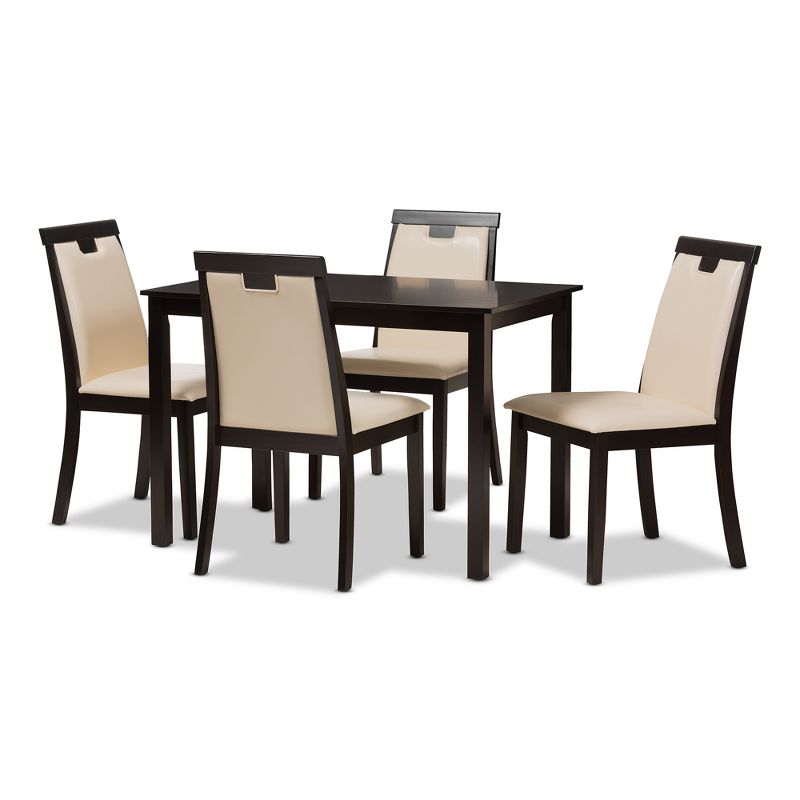 5pc Evelyn Modern And Contemporary Faux Leather Upholstered And Finished Dining Set Dark Brown/Beige - Baxton Studio