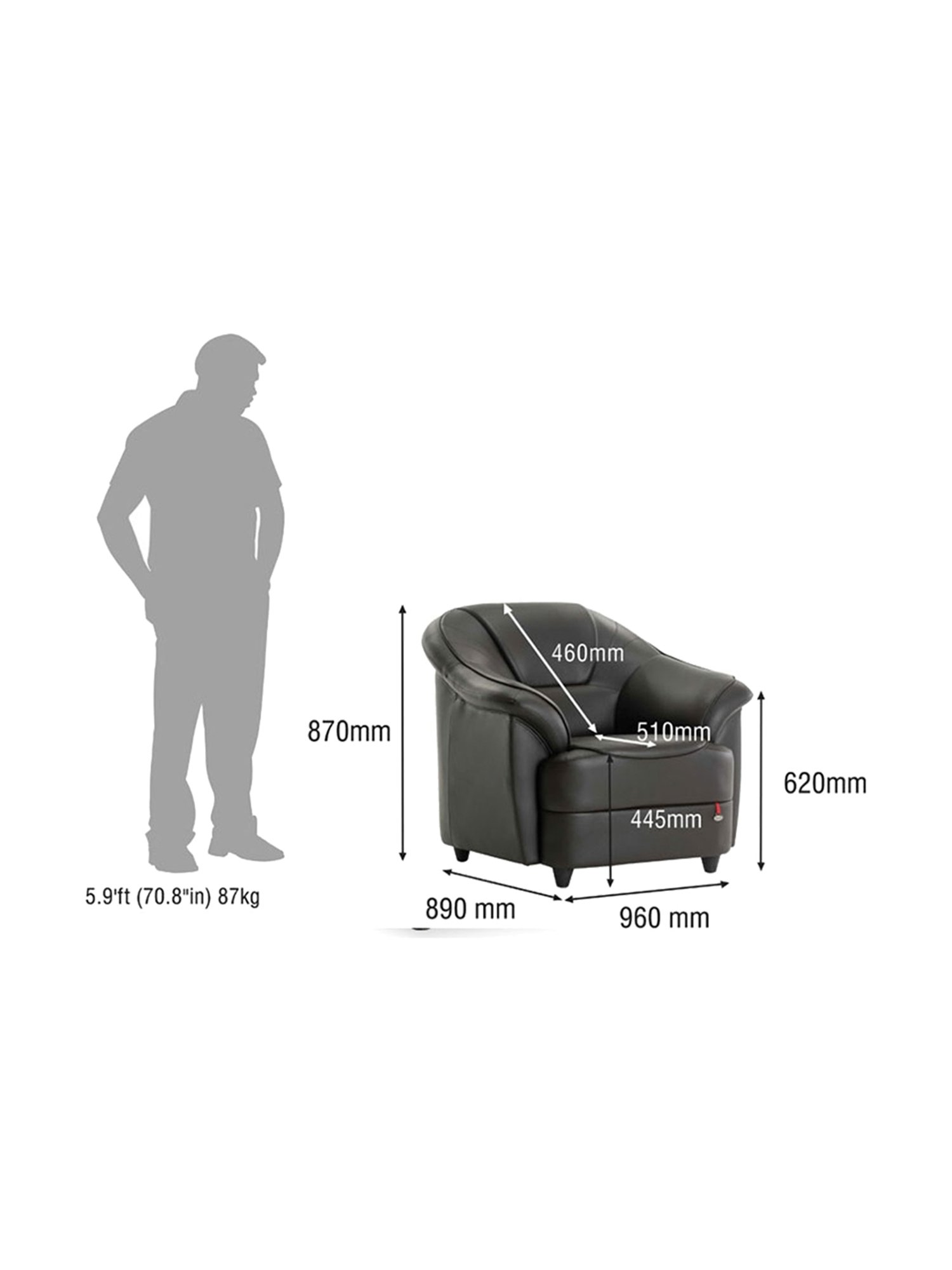 Durian Berry Black Premium Leatherette 1 Seater Sofa