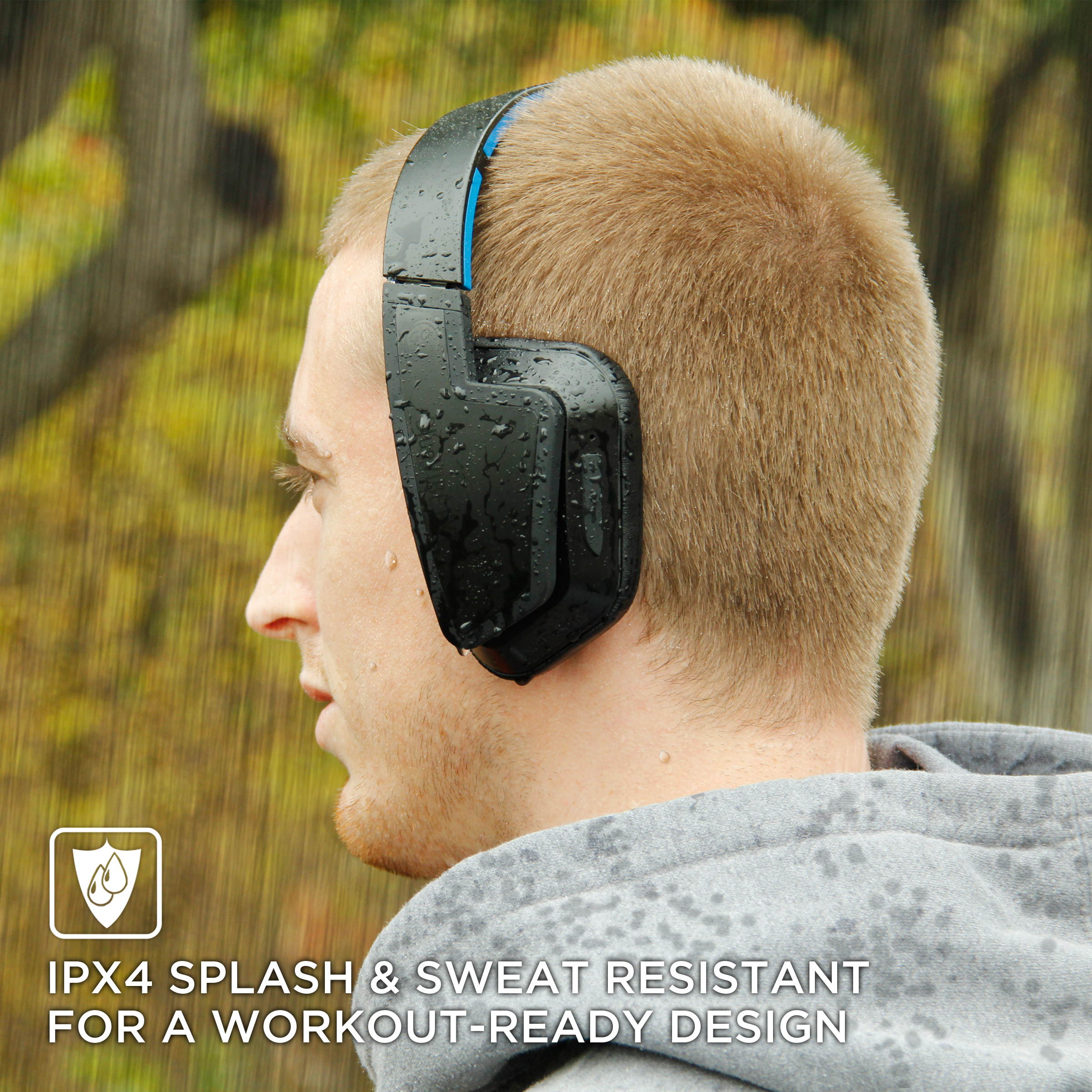 GOgroove Wireless Bluetooth Sport Headphones Over Ear - BlueVIBE FXT Foldable Sweatproof Wireless Headset with Built-in Mic & AUX Input Option, Cushioned Earpads, IPX4 Water Resistant