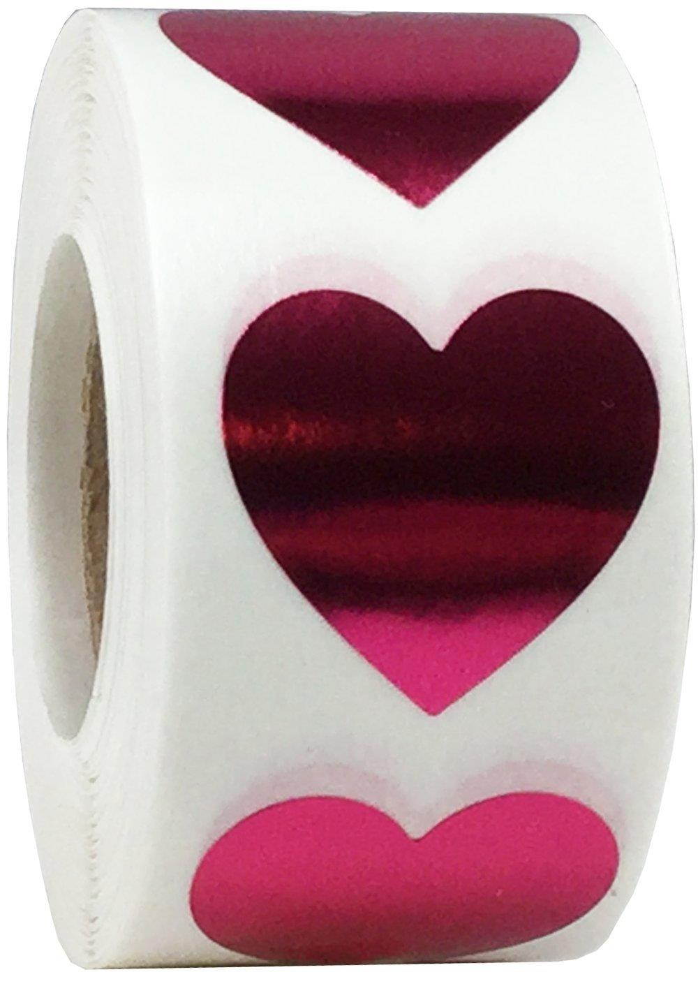 Metallic Rose Heart Stickers, 1 Inch in Size, 500 Labels on a Roll