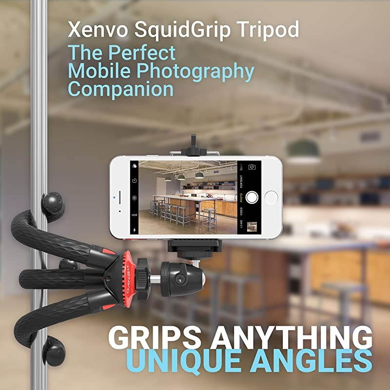 SquidGrip Flexible Cell Phone Tripod and Portable Action Camera Holder - Compatible with iPhone, GoPro, Android, Samsung, Google Pixel and All Mobile Phones