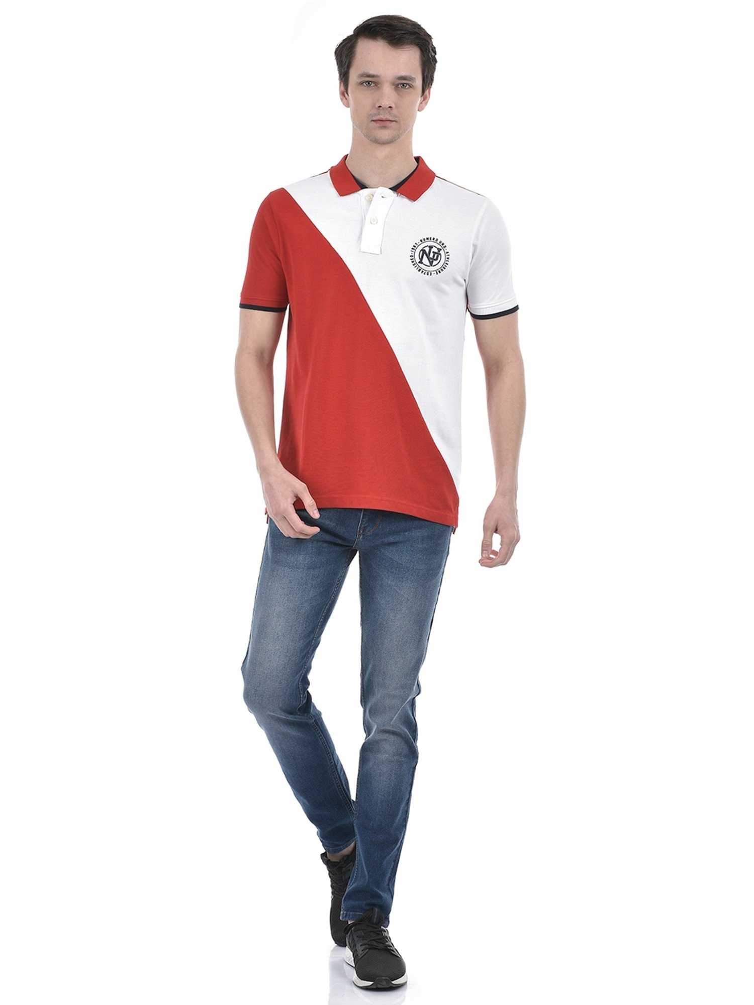 Numero Uno White Cotton Regular Fit Colour Block Polo T-Shirt