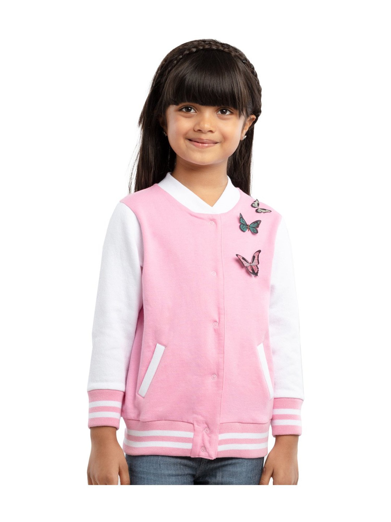 Under Fourteen Only Kids Pink & White Applique Full Sleeves Sweatshirt