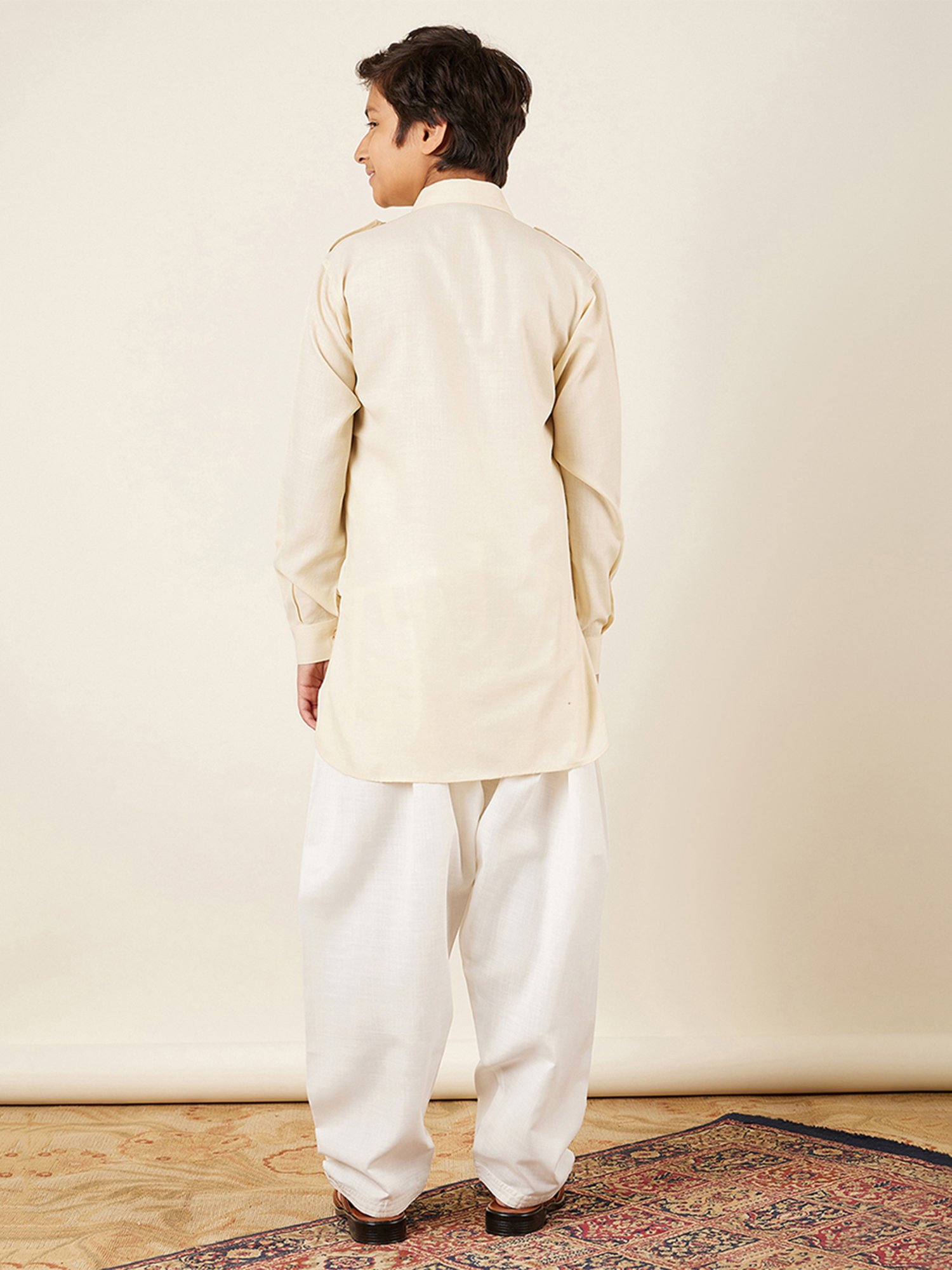 AJ Dezines Kids Cream Solid Full Sleeves Kurta with Salwar